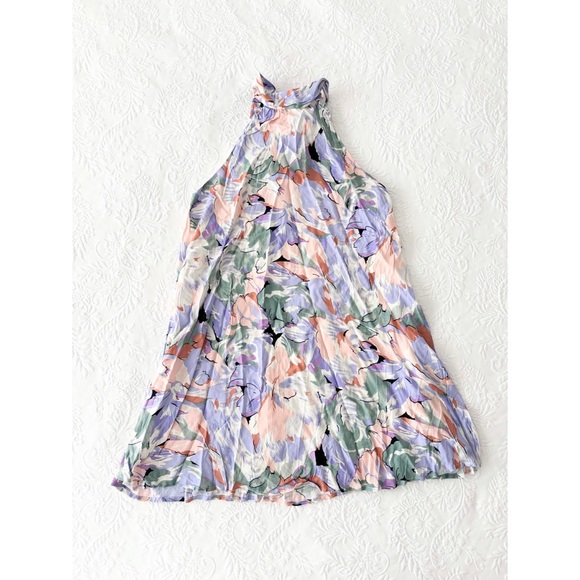 NWOT Lulus Tied Back To You Lavender Multi Floral Print Mini Shift Dress Small - Picture 2 of 5